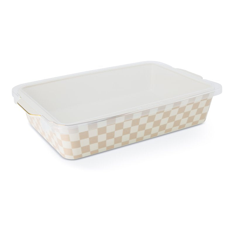 Checkered Ceramic Casserole Dish Set with Lids - Tan - 4-Piece