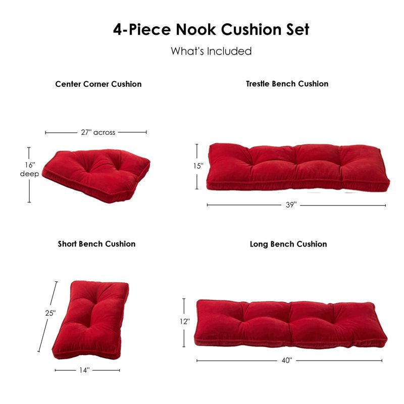 Hyatt 4-Piece Scarlet Microfiber Kitchen Nook Cushion Set