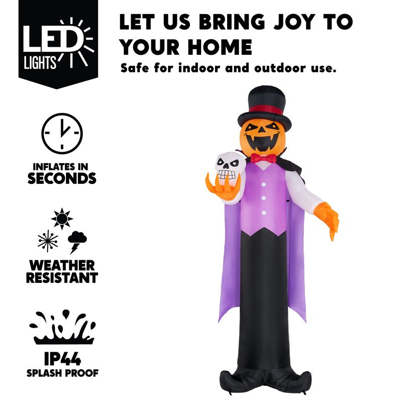 Giant Halloween Inflatable Pumpkin Ghost Vampire with LED Lights - 12 ft Yard Decor