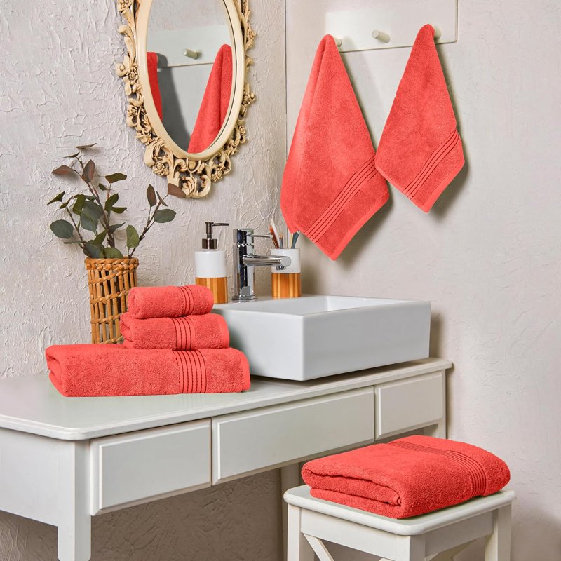 Luxury Turkish Cotton Towel Set Coral - 6-Piece Bath & Hand Towels, Washcloths