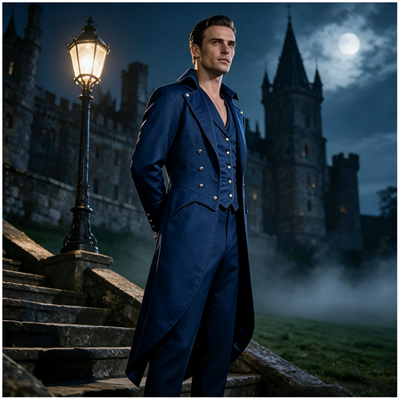 Men's Gothic Steampunk Tailcoat Costume - Dark Blue, Size L