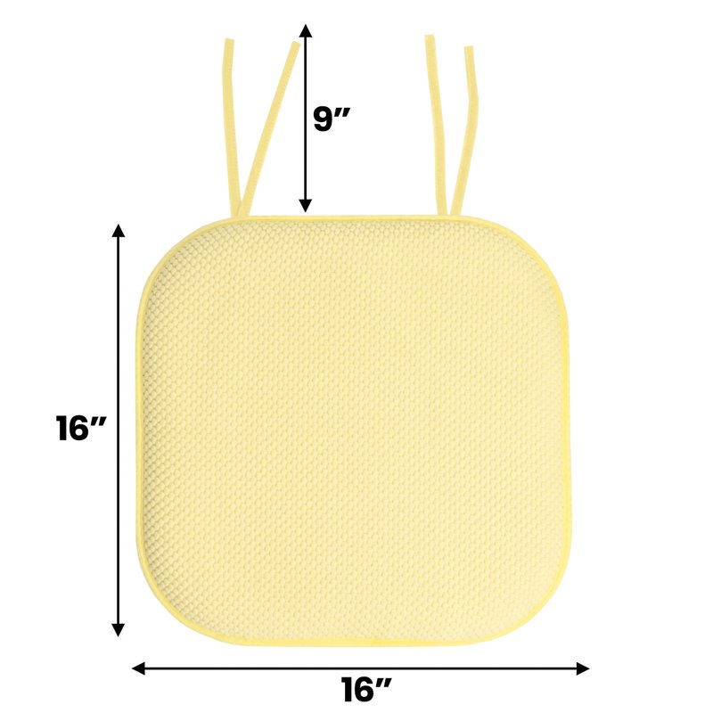 Memory Foam Chair Cushion Pad with Ties - 2-Pack, Yellow
