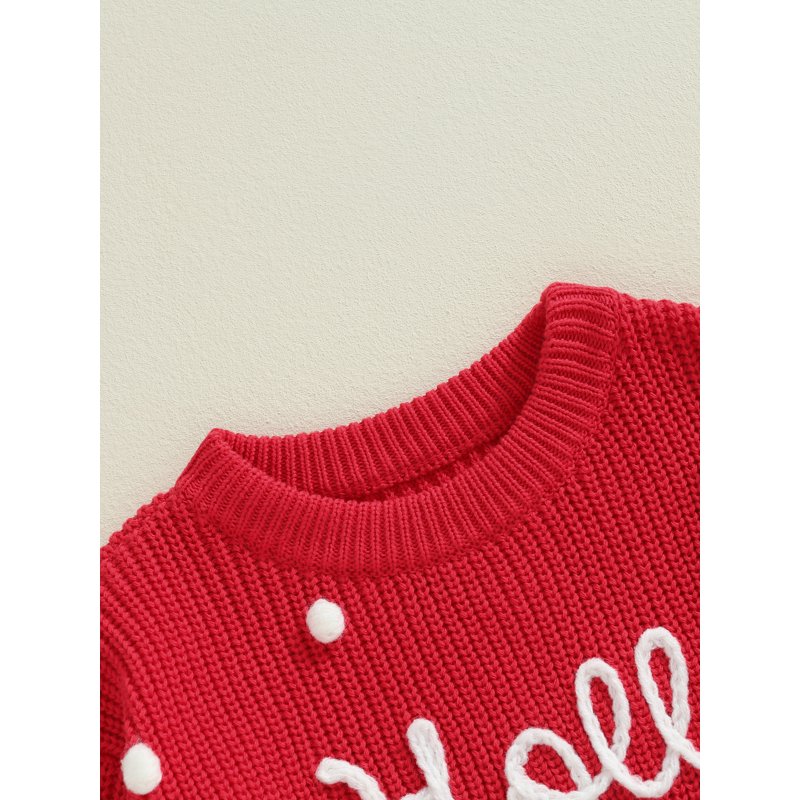 Toddler Girl Christmas Sweater Style 37 - 12-18 Months Long Sleeve Letter Embroidery Knit Pullover
