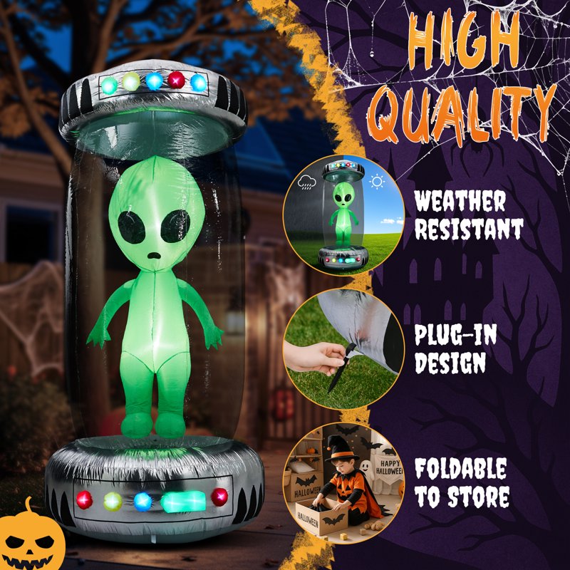 8.2ft Halloween Inflatable UFO with Alien & RGB Lights Outdoor Decor