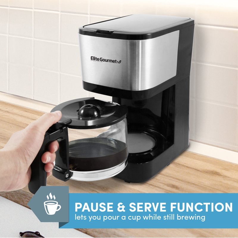 5-Cup Compact Coffee Maker with Reusable Filter and Pause 'n Serve