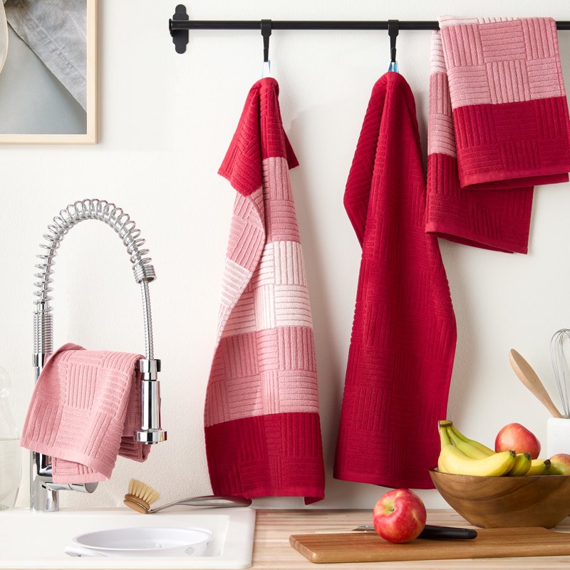 Antimicrobial Terrycloth Kitchen Towels 4-Pack Set - Red