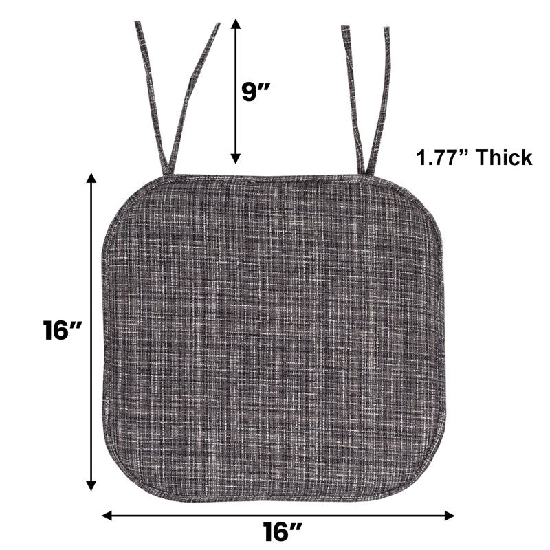 Memory Foam Non-Slip Chair Cushion Pad with Ties - 2 Pack, Gray Black