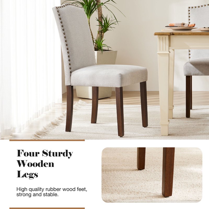 Fabric Dining Chairs Set of 2 with Nailhead Trim - Grey