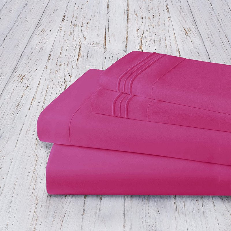 Queen Pink Brushed Microfiber Bed Sheet Set with Deep Pockets - Easy Fit & Breathable Cooling Bedding