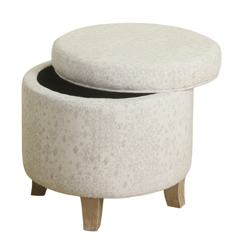 Round Storage Ottoman with Flared Wood Legs - Multiple Colors