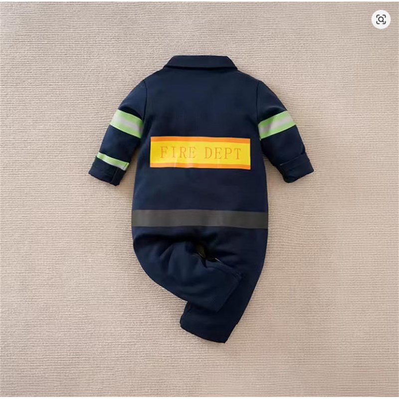 Baby Boys Firefighter Costume Romper - 6-9 Months Cotton Cosplay Jumpsuit