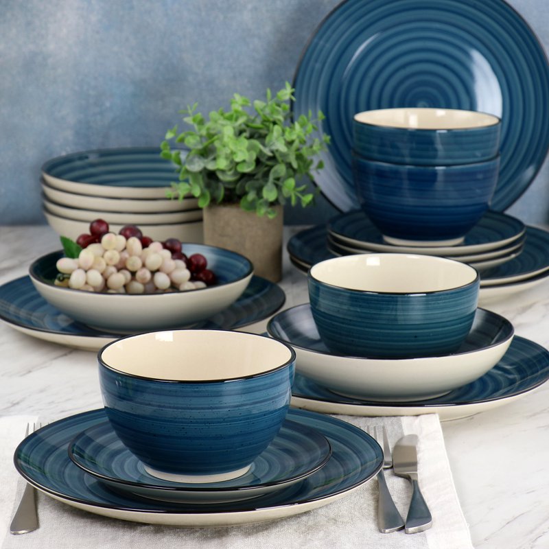 24 Piece Stoneware Dinnerware Set - Dark Blue