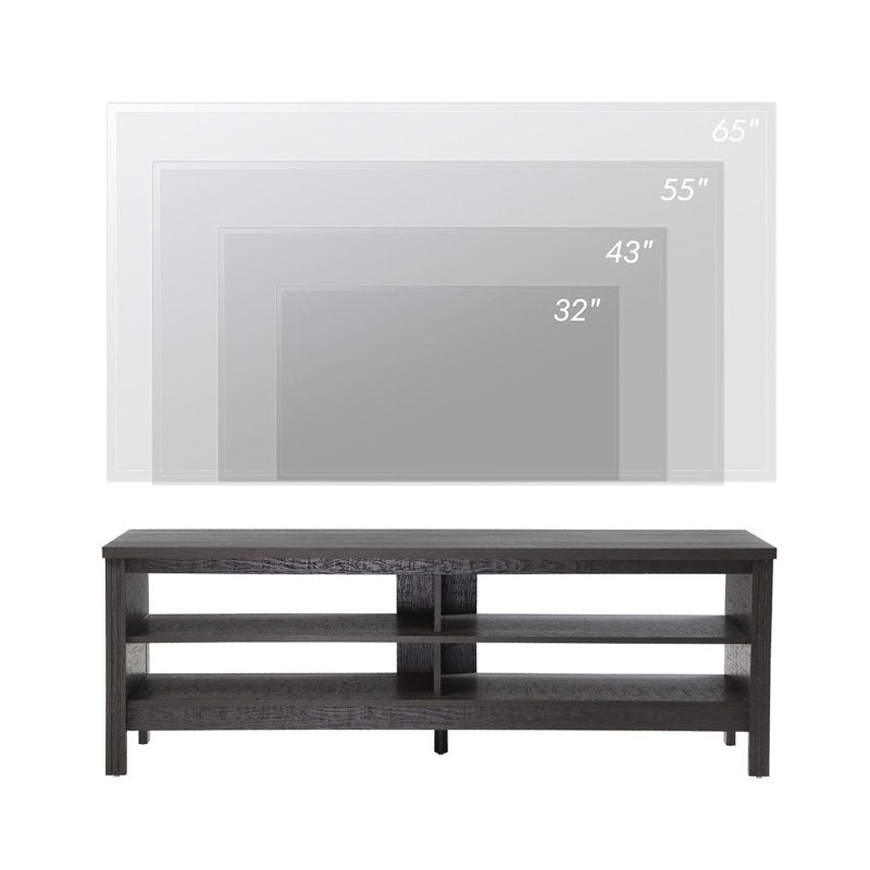 Farmhouse TV Stand for 55-60 Inch TVs - Black Wood Cabinet