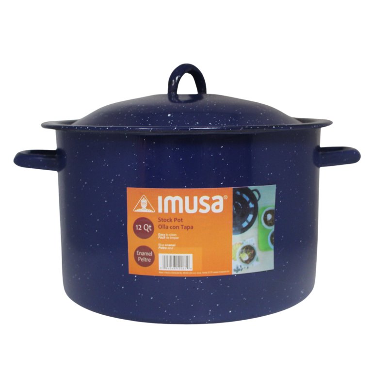 12 Quart Enamel Stock Pot - Blue Speckled Design