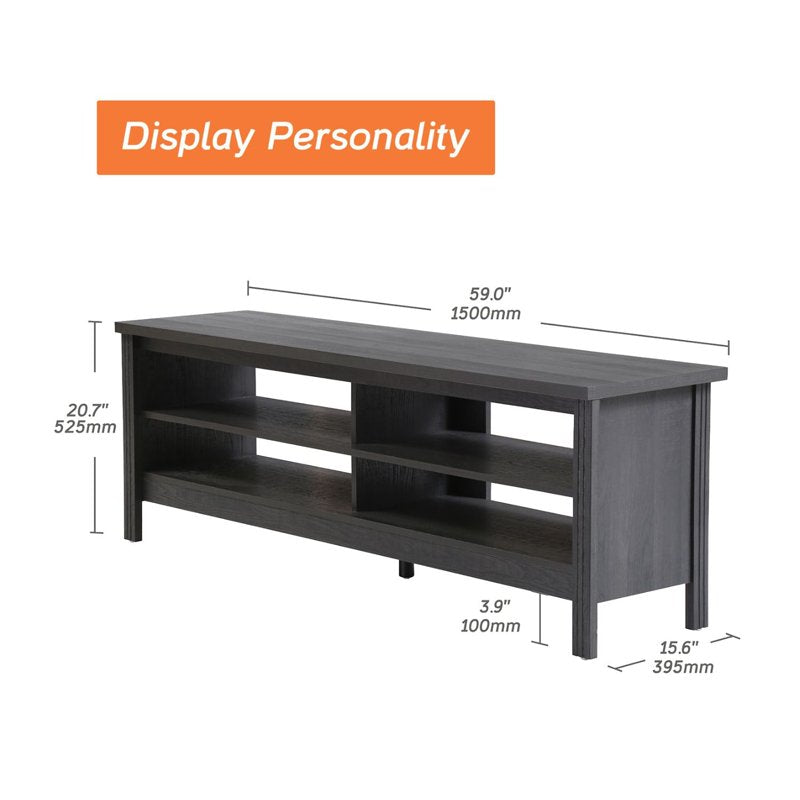 Farmhouse TV Stand for 55-60 Inch TVs - Black Wood Cabinet