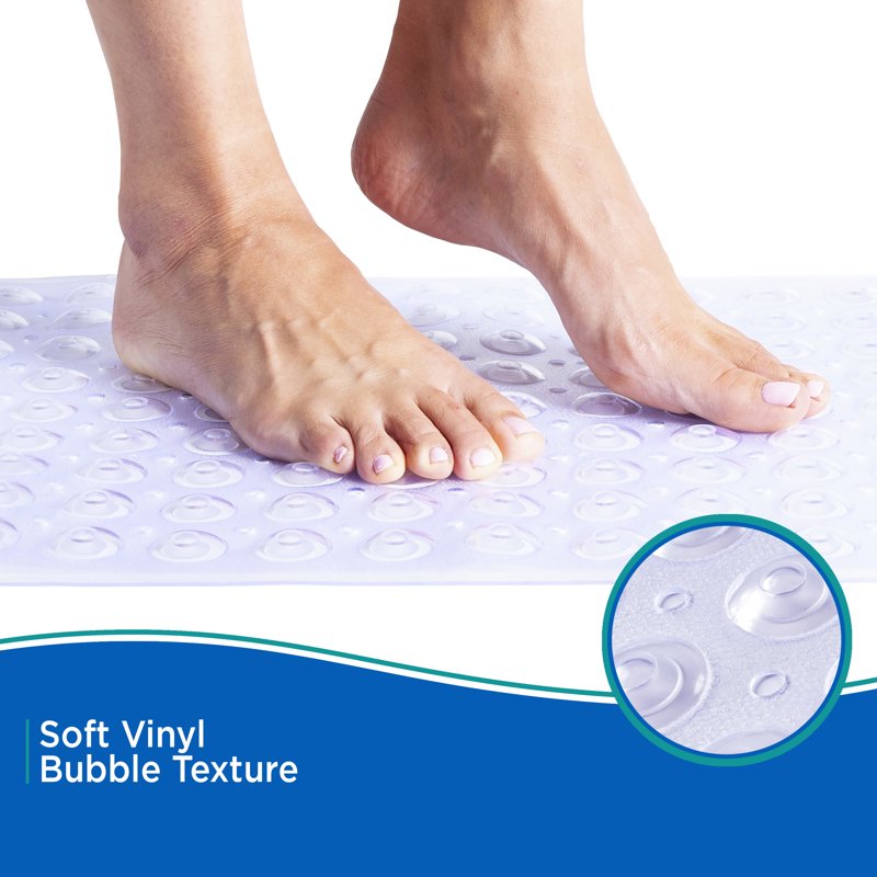 Clear Shower Floor Mat with Suction Cups and Drain Holes - Non-Slip Bath Mat, 30.75 x 15.25 Inches