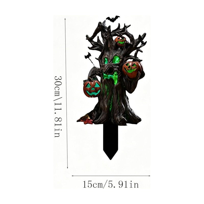Halloween Spooky Tree Yard Stake with Light-Up Pumpkin and Bats - Variation 1#O