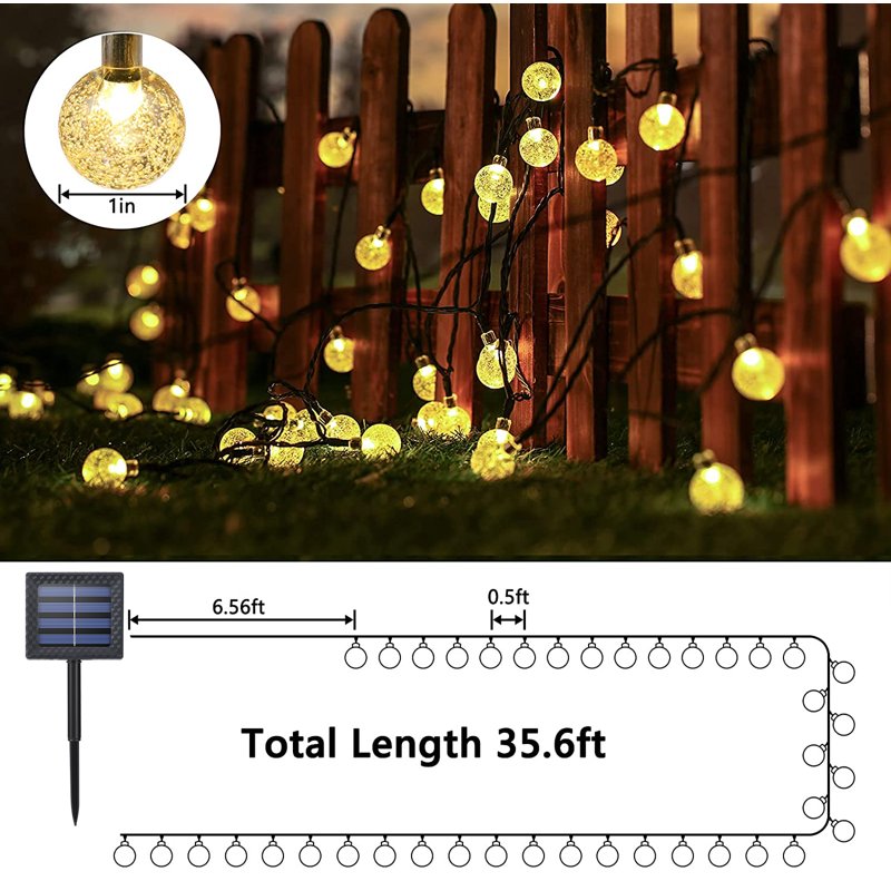 Solar String Lights Outdoor Globe 35.6ft 60 LED Waterproof Warm White with 8 Modes