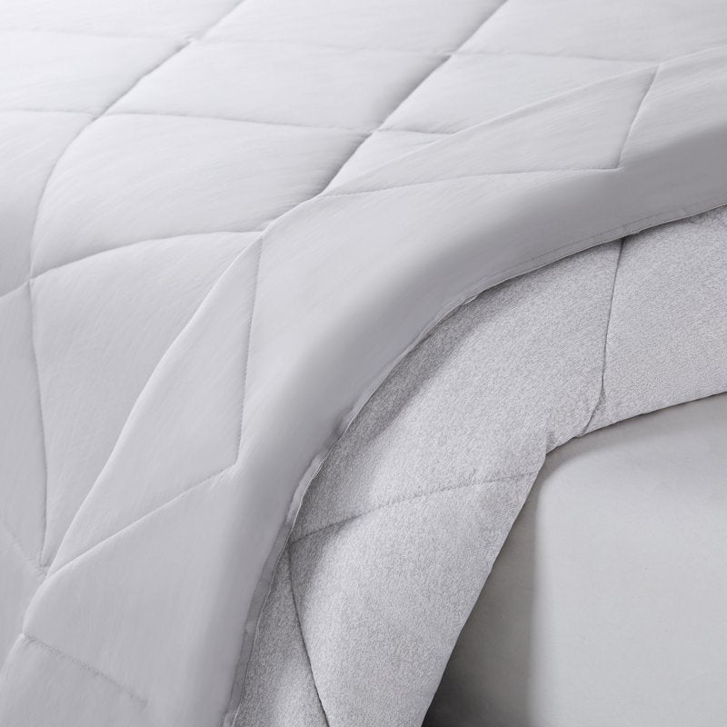 King Cooling Bed Set with Reversible Comforter & Solid Sheets - Grey