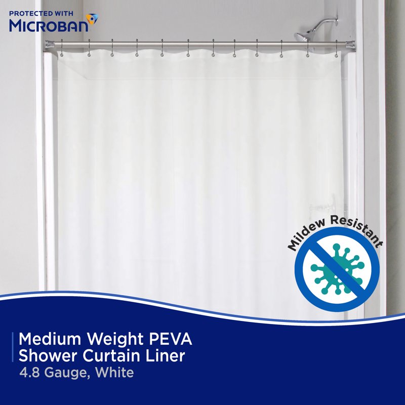 Kenney Microban Protected Medium Weight PEVA Shower Liner - Frosted 70x72 Inches