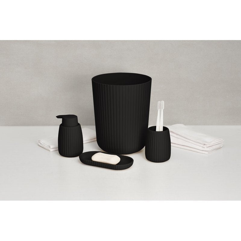 Mainstays Rubberized Plastic Ribbed 4-Piece Bathroom Accessories Set - Black