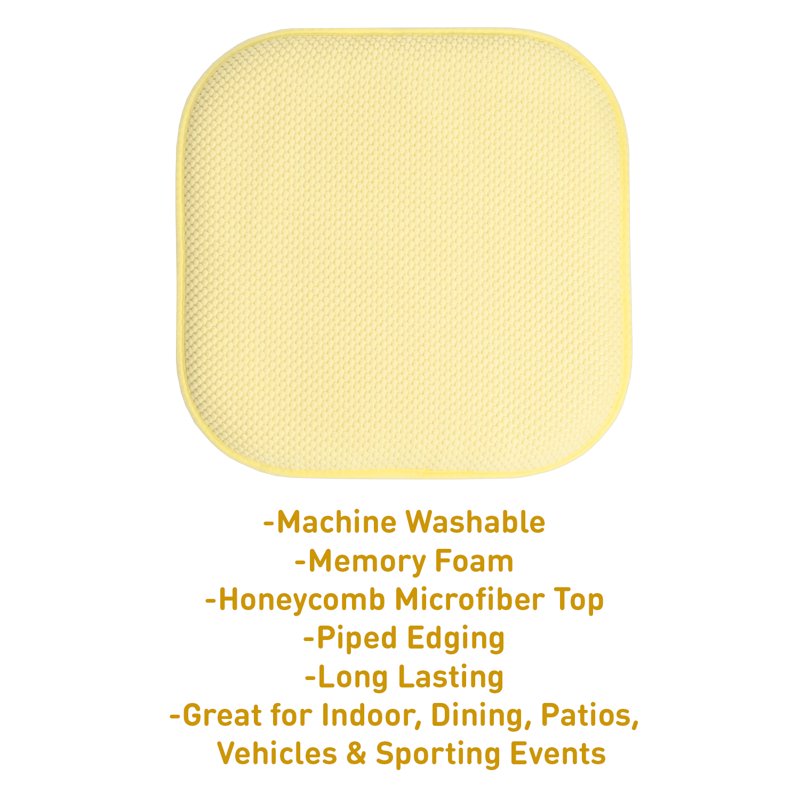 Memory Foam Chair Pad - Non-Slip Back, 16" x 16", Yellow - 12 Pack