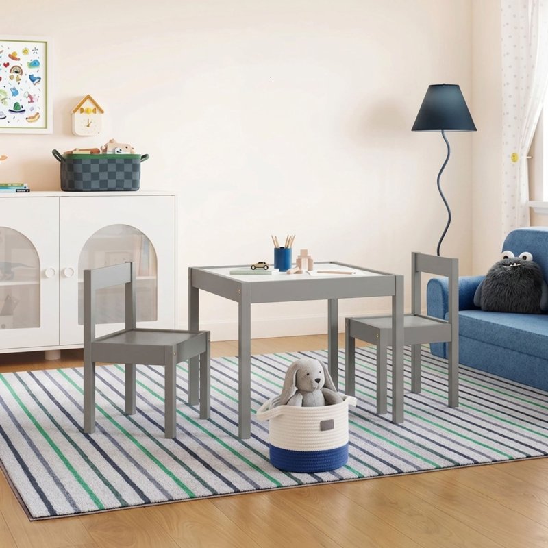Kids 3-Piece Dry Erase Activity Table and Chair Set - Gray