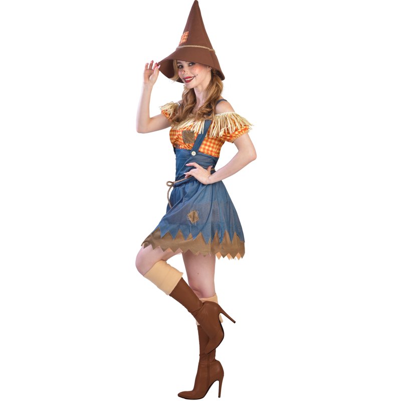 Women's XL Cornfield Cutie Halloween Costume - Sassy Scarecrow Dress & Hat