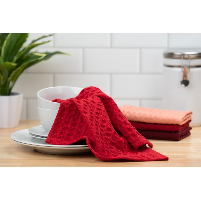 100% Cotton Waffle Dishcloths Set - 4 Pieces, Red