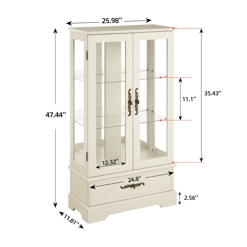 Lighted Curio Display Cabinet with Glass Door - White