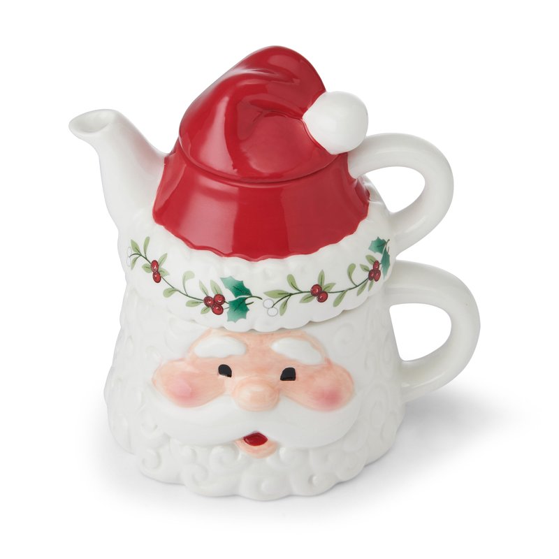 Santa Teacup and Teapot Set - Winterberry Dolomite