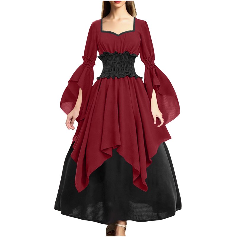 Women’s Medieval Fairy Dress with Bell Sleeves - XL, D36 Wine Variation