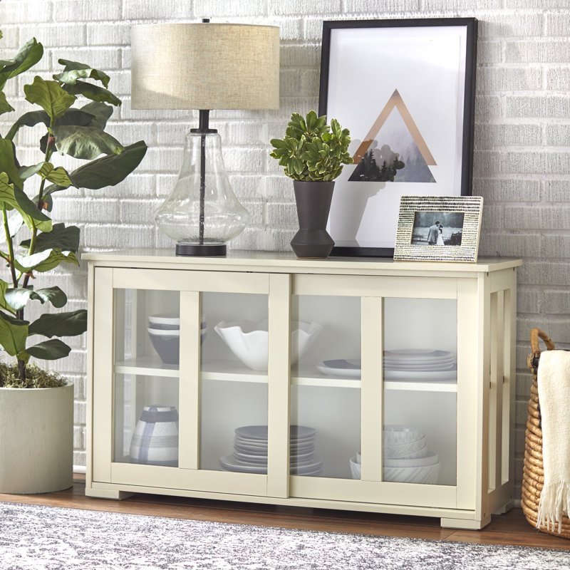 Stackable Storage Cabinet with Tempered Glass Doors - Antique White