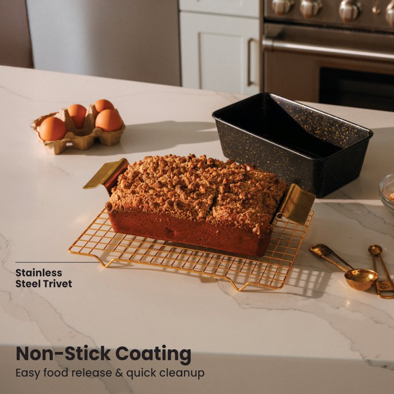 Non-Stick Loaf Pan with Gold Stainless Steel Trivet - 1