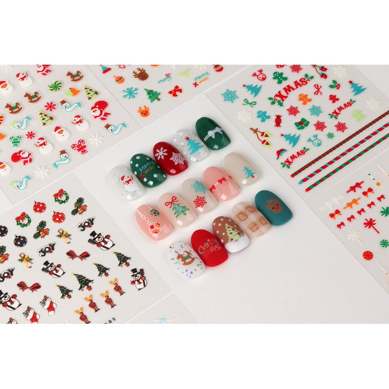 3D Christmas Nail Art Stickers - Festive Santa & Snowflake DIY Decals