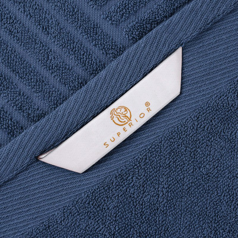 Royal Blue Bath Towel Set of 4 - Egyptian Cotton Jacquard & Solid Towels - Superior Basketweave
