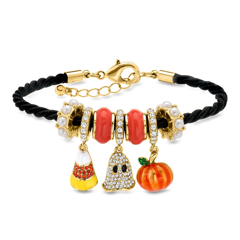 Halloween Bead Charm Bracelet with Enamel, Gems & Pearls for Women