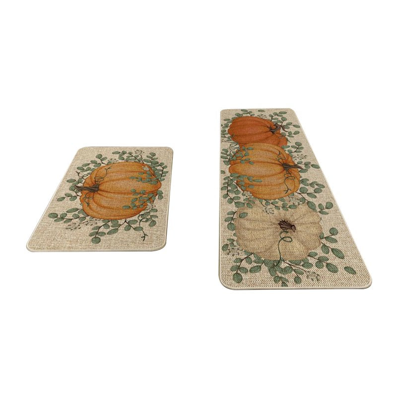 Halloween Door Mat Set - Orange Pumpkin Decor for Floor, 2-Piece