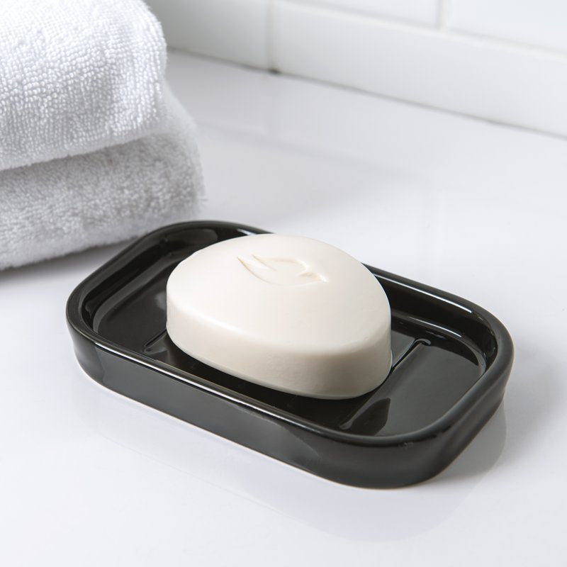 Black Ceramic Soap Dish 3 Pack - Compact Bathroom Countertop Accessory
