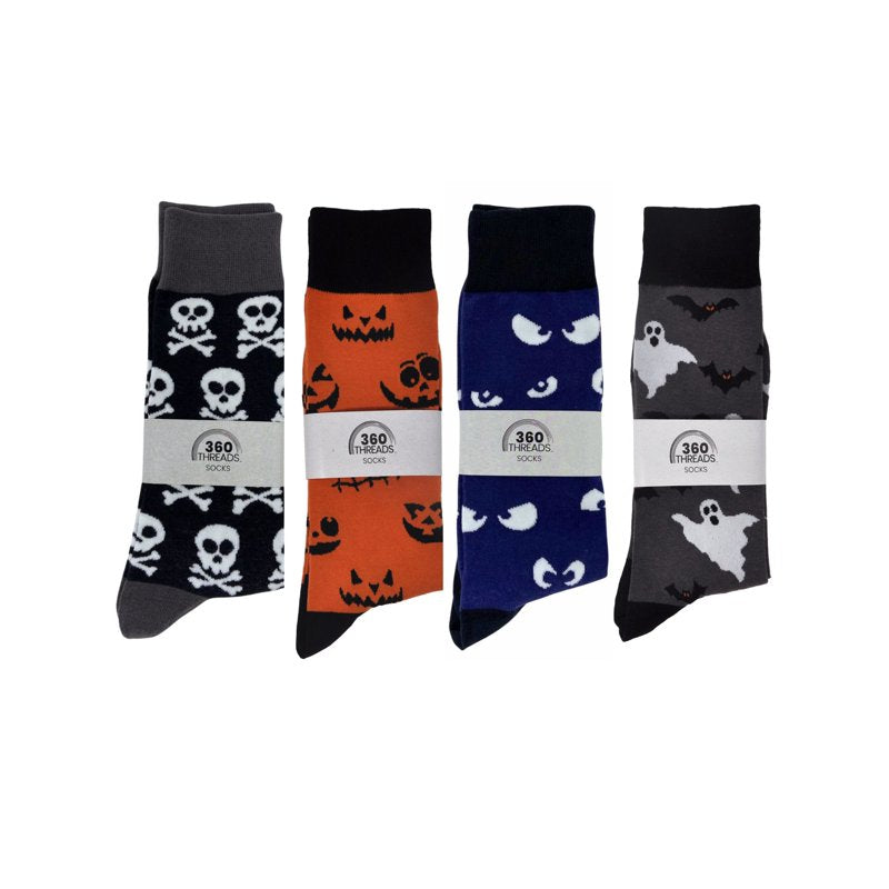 Men's Halloween Socks Set 4 Pairs Spooky Glow-in-the-Dark & Themed Designs