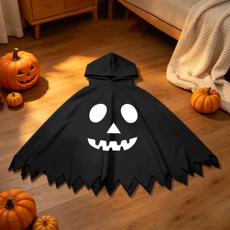 Kids Ghostface Costume Cape for Halloween - Unisex Hooded Dress Up, 7-9 Years, Black & Fancy Dress