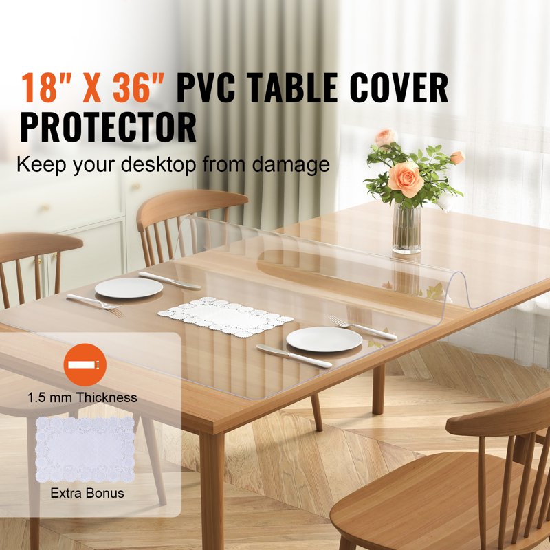 Clear Table Cover Protector - 18" x 36" Waterproof PVC