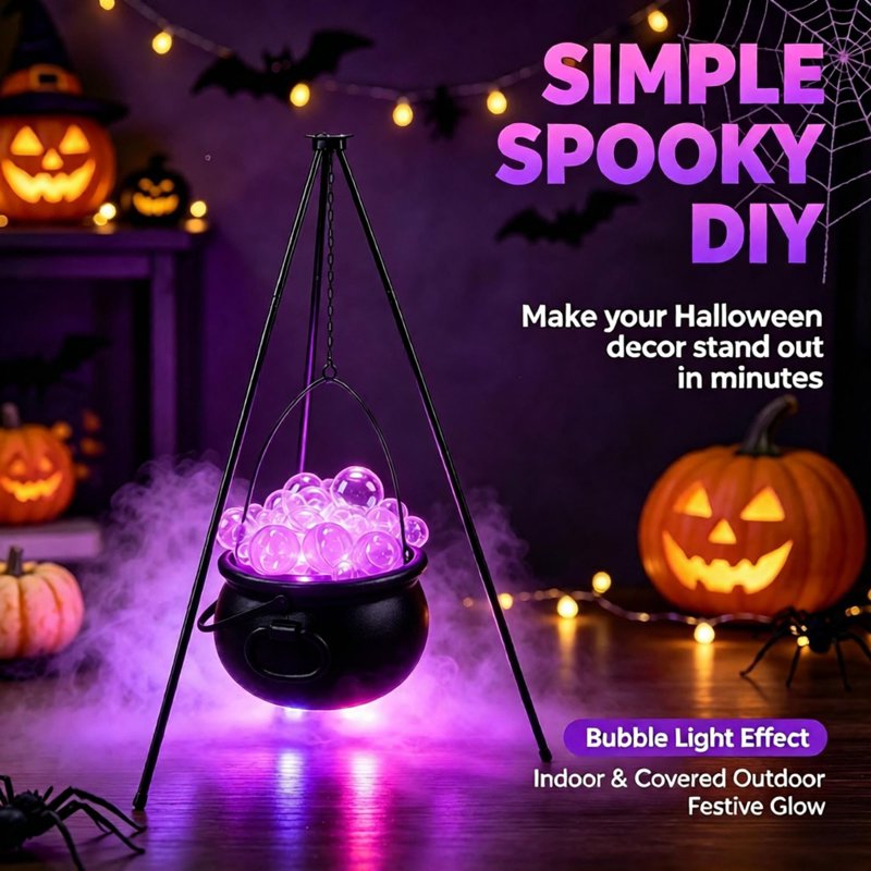 DIY Bubbling Cauldron Halloween Decorations Outdoor - Black with Lights