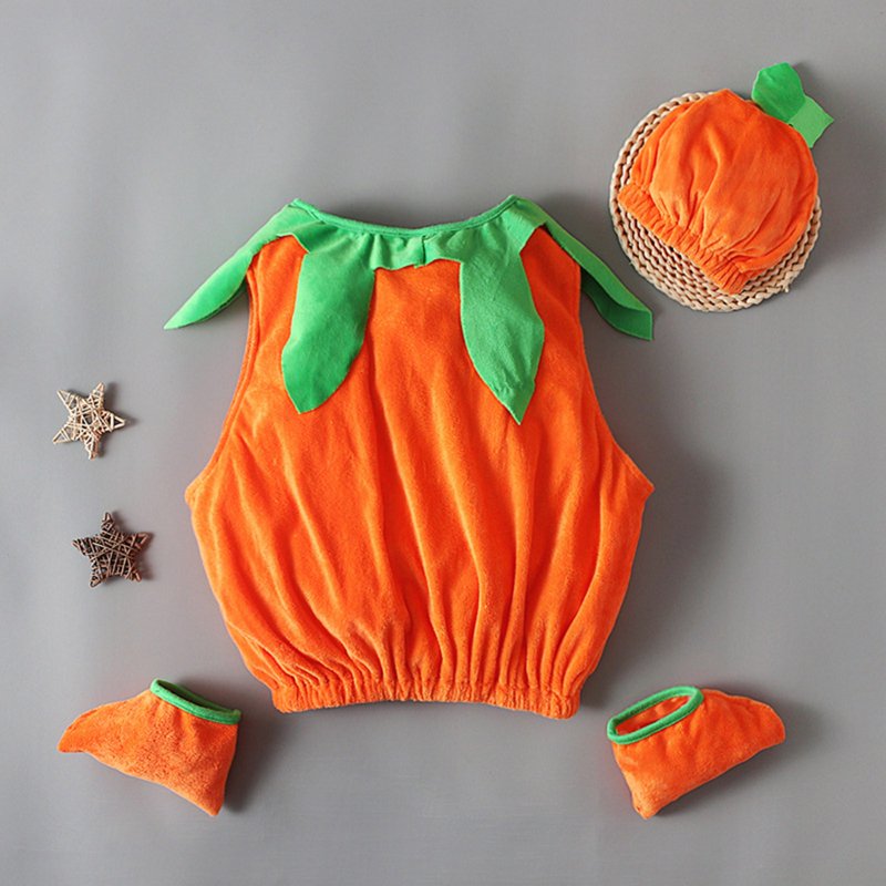 Kids Halloween Pumpkin Costume Set - Unisex Glow-in-the-Dark Fancy Dress, Orange, 10-12 Years