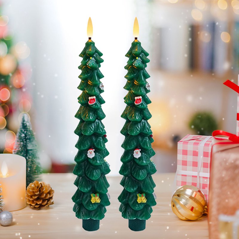 LED Christmas Flameless Candle Light - Green C - 9 Inch Acrylic Holiday Night Light