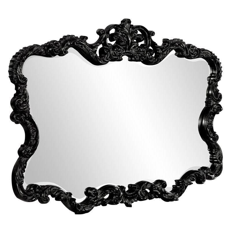 Decorative Wall Mirror with Ornate Frame - Black Finish, 27x38 Inch