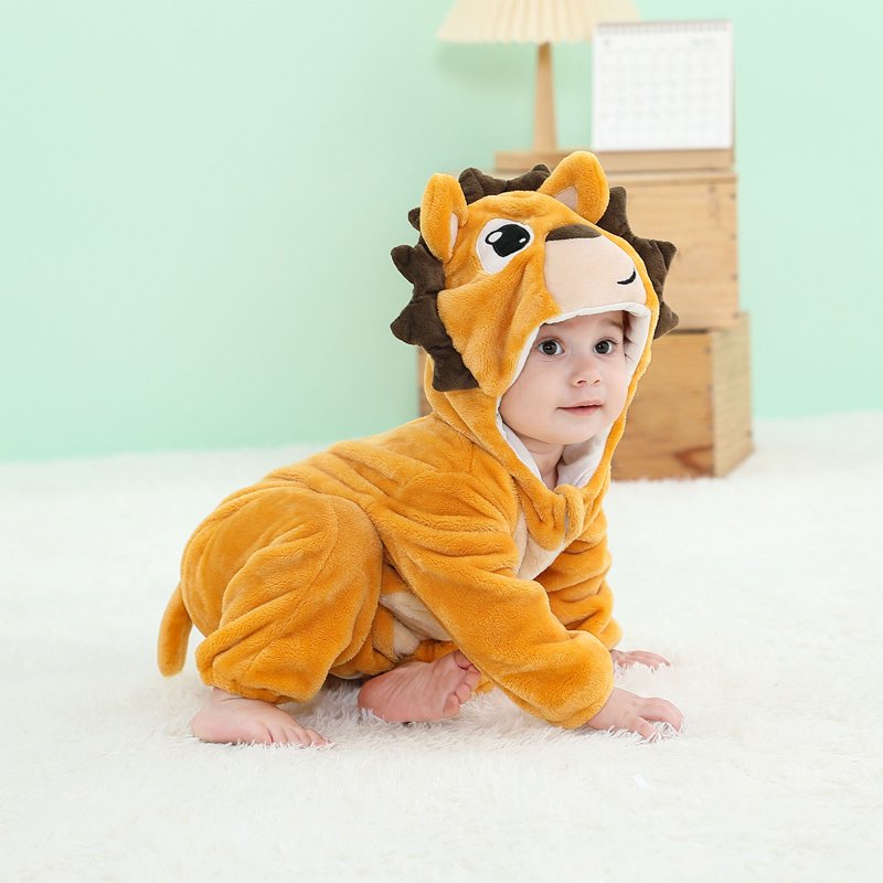 Kids Animal Cosplay Romper Hooded Flannel Jumpsuit 6-12 Months Yellow