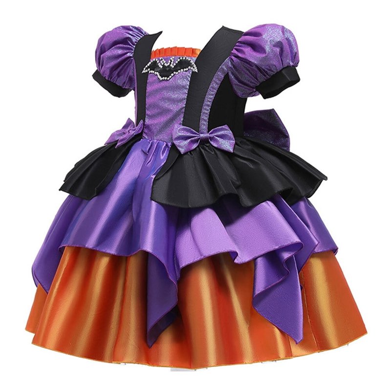 Toddler Girls Witch Costume with Hat Puff Sleeve Purple Princess Role Play Dress 3-4 Years