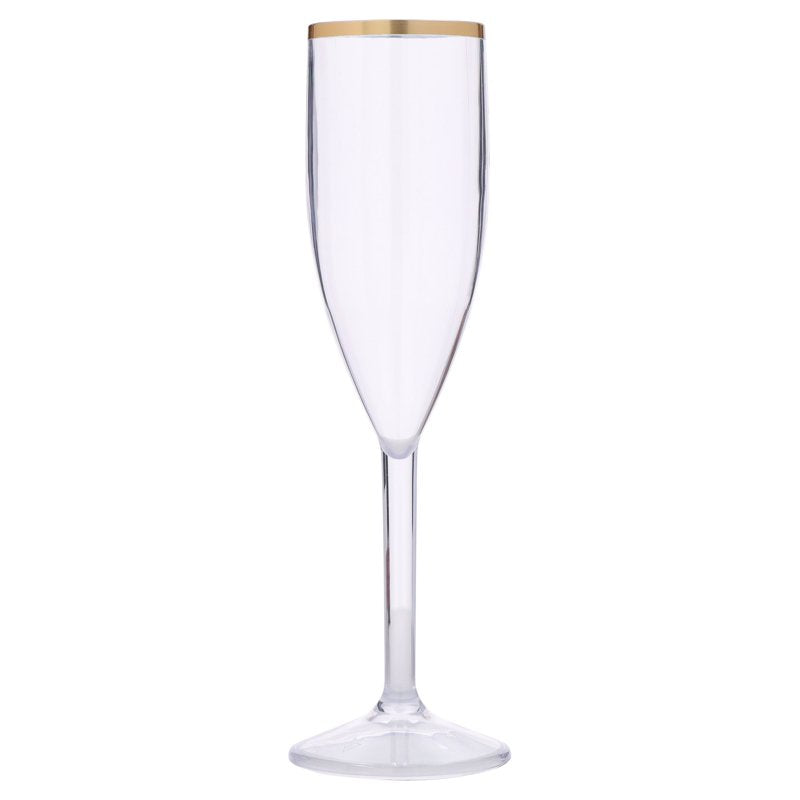 Clear Plastic Champagne Flutes - 6 oz, 4 Count with Gold Rim