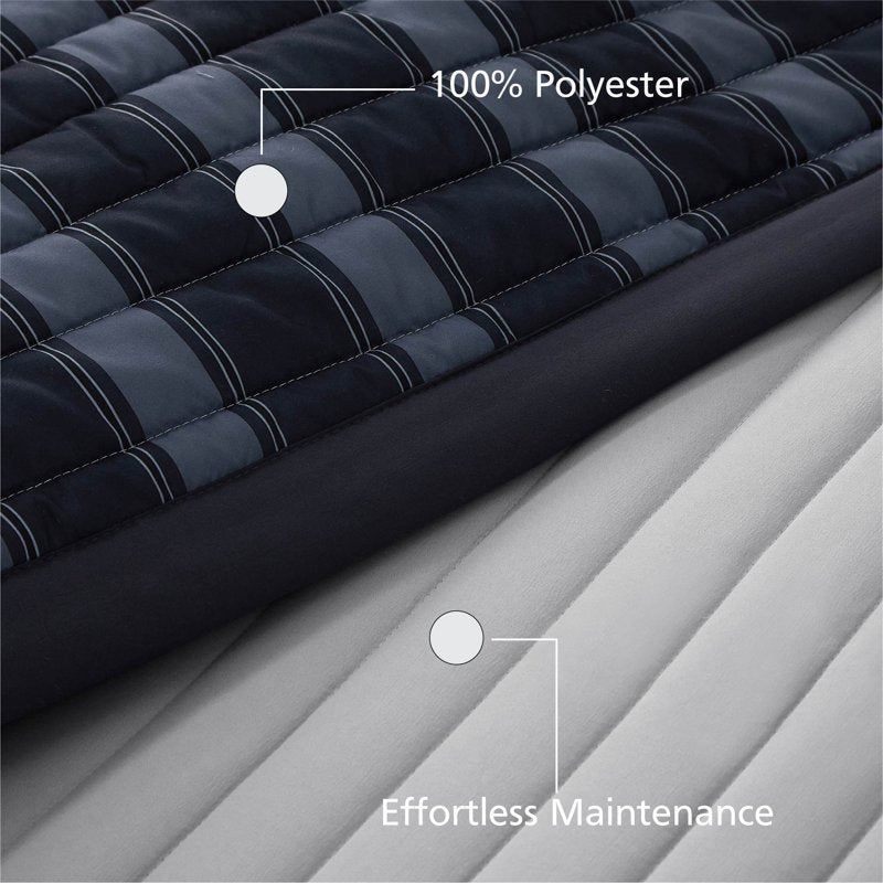 Mainstays Grey Reversible Quilt - Full/Queen, 86 x 90 Inches, Grey Striped
